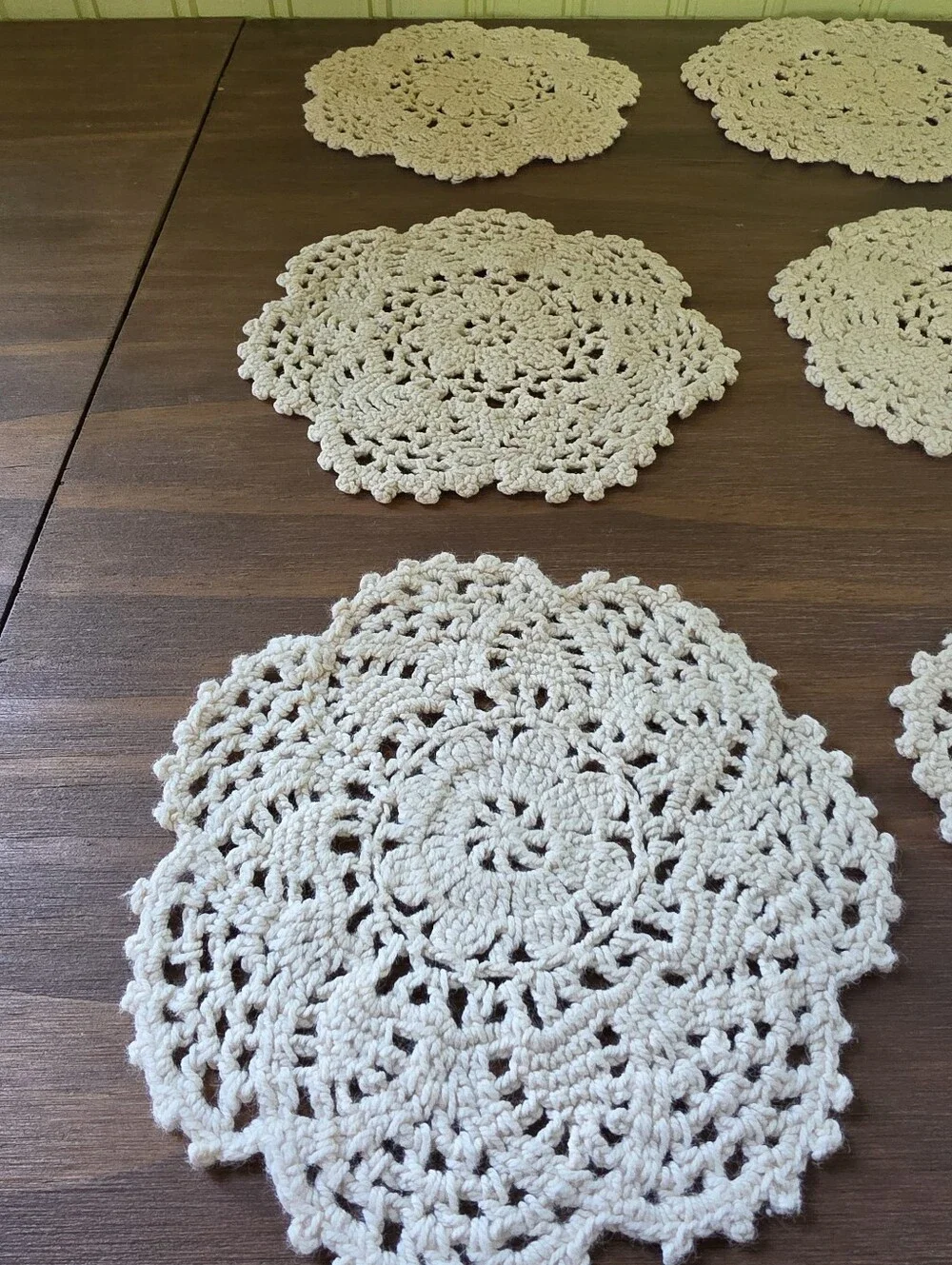 Vintage Crocheted Coasters Doily Ivory Hand Knitted Cottage Core Set Of 9